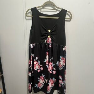 SHEIN Black Floral Dress with Pink and White Accents